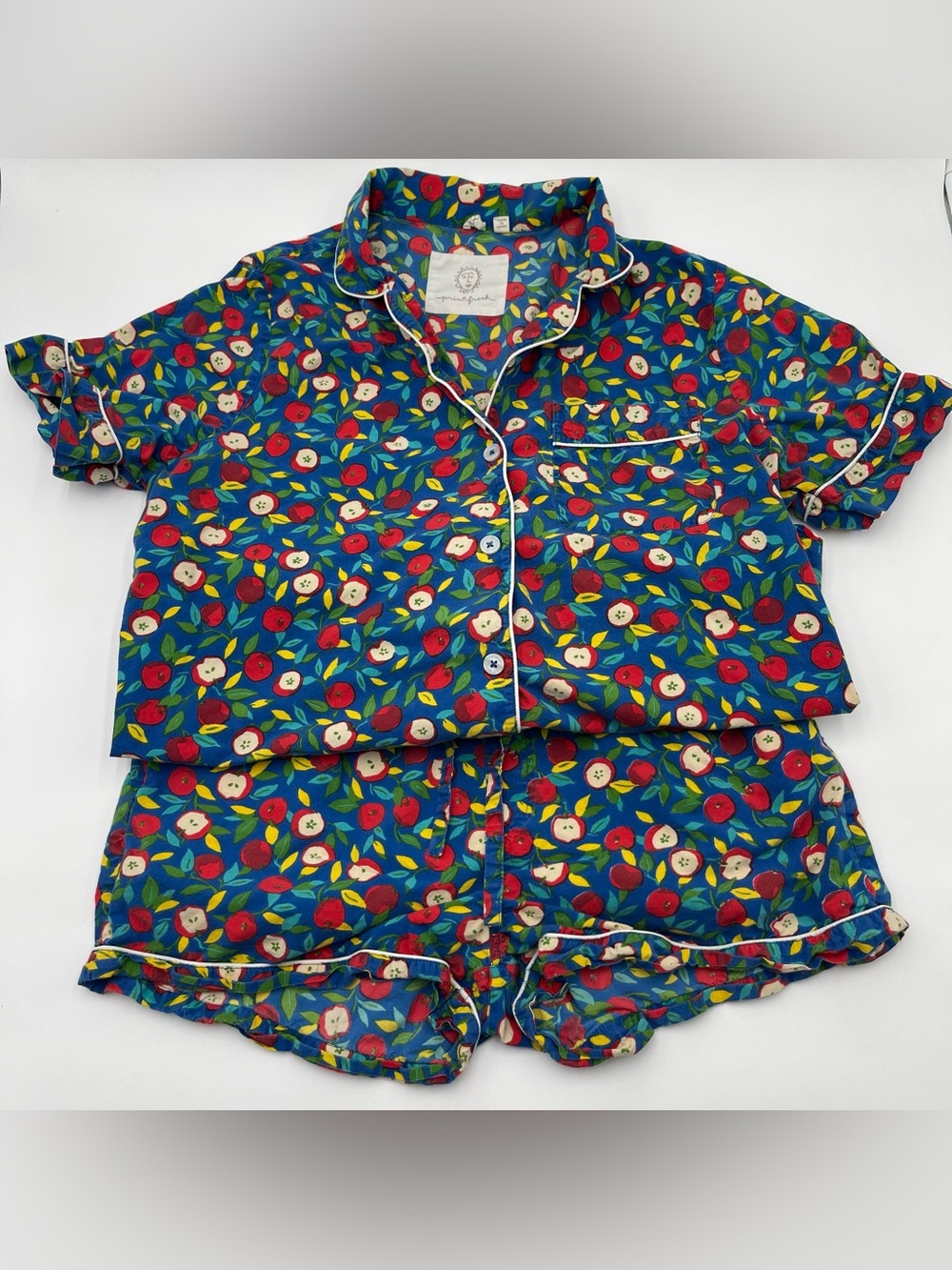 Printfresh Red Delicious Apple Shorts Pajama Set Sz Small Organic Cotton
